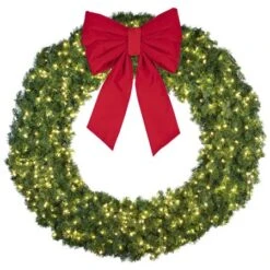 72" Lit Warm White Deluxe Oregon Fir Wreath - Bow Option Available -Twinkly Shop w 72 dofl 6 ww b vb 24 r